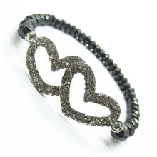 Diamante Alloy double coeur dans le milieu et hematite 6mm facettes facetté abacus Bracelet étirement Hematite